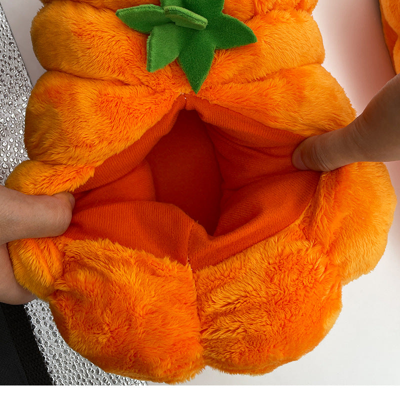 Wholesale Halloween Pumpkin Slippers Funny Pumpkin Plush Slippers